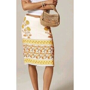 J.Crew Knee Length Skirt Sunset Rose Block Print Satin Lined CK535 Size 12 NWT